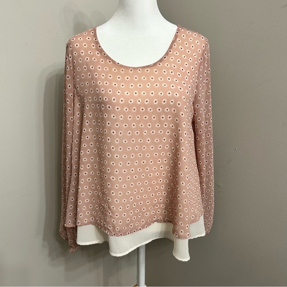 Le Lis Blouse Shirt Women's Medium Fall Top‎ PInk Floral Flowy Made In USA A3 - Picture 1 of 5